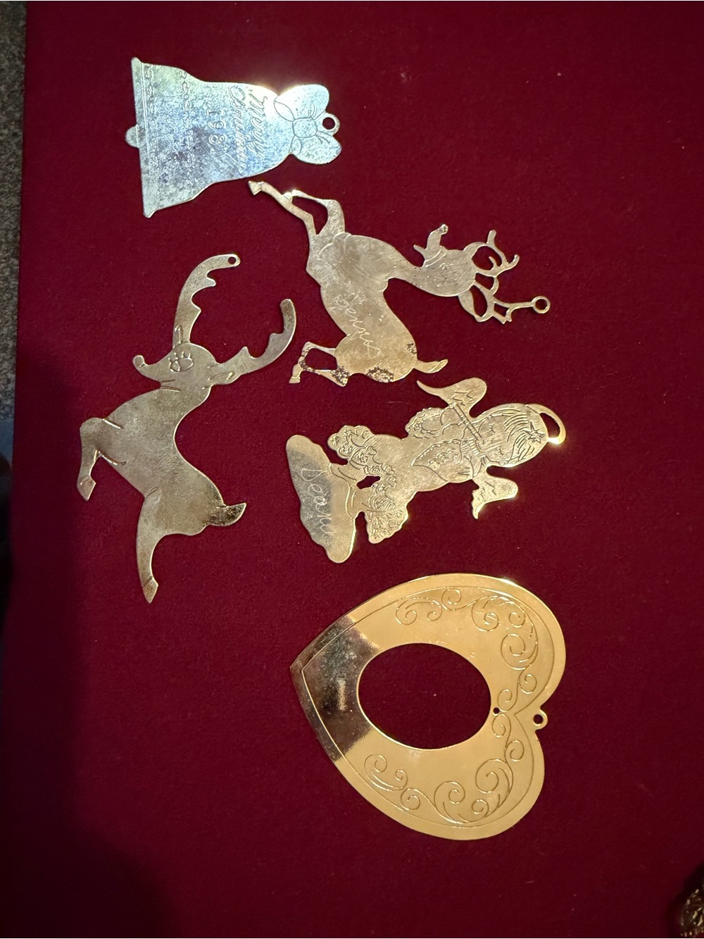 Vintage Brass Christmas Ornament Lot Baldwin 1991 Heart Angel Reindeer Bell